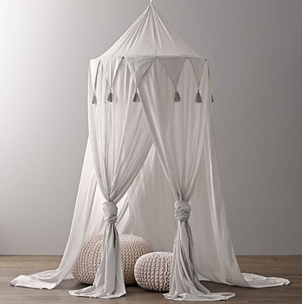 INS Baby crib netting room decoration newborn kids triangle tassel round dome bedding infant kids chiffon door type nursery bedding F7596