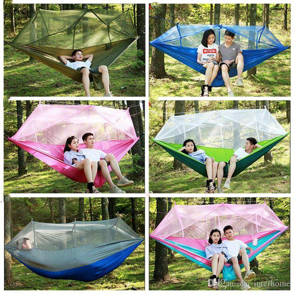 Hammock Outdoor Double-person Parachute Portable Handy Fabric Mosquito Net Field Hiking Camping Tent Garden Swing Hanging Bed 260*140 A5078