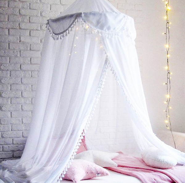 INS Baby lace tassel round dome bedding infant chiffon tent hung princess home bed kids canopy curtain crib netting room decoration F7594