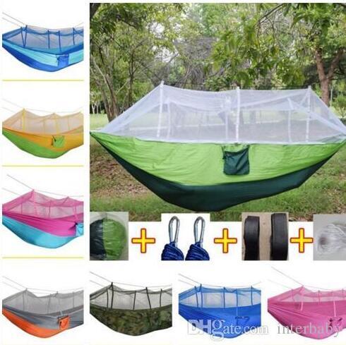 Hammock Outdoor Double-person Parachute Portable Handy Fabric Mosquito Net Field Hiking Camping Tent Garden Swing Hanging Bed 260*140TLYP471