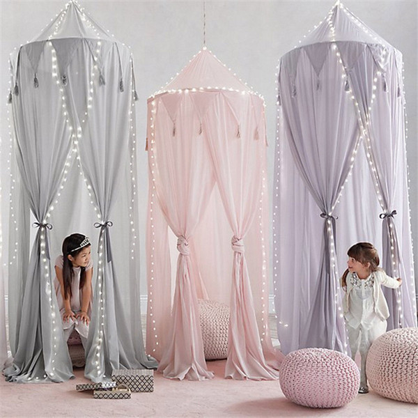 Tassel drops princess home decor hanging Kids Baby Crib Netting Bedding Dome Canopy Chiffon Mosquito Net Bedcover Curtain P20