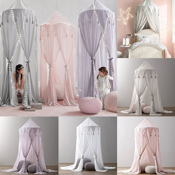 New Modern Hung Dome Princess Girl Bed Valance Chiffon Canopy Mosquito Net Child Play Tent Curtains for Baby Room