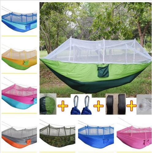 Hammock Outdoor Double-person Parachute Portable Handy Fabric Mosquito Net Field Hiking Camping Tent Garden Swing Hanging Bed 260*140 LT471