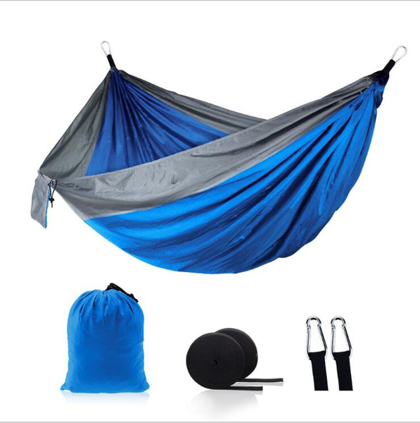 Outdoor Camping Hammock Collapsible Indoor Swing Double Person Parachute Nylon Sturdy Patchwork Portable Handy Mosquito Net 270*140cm LT712