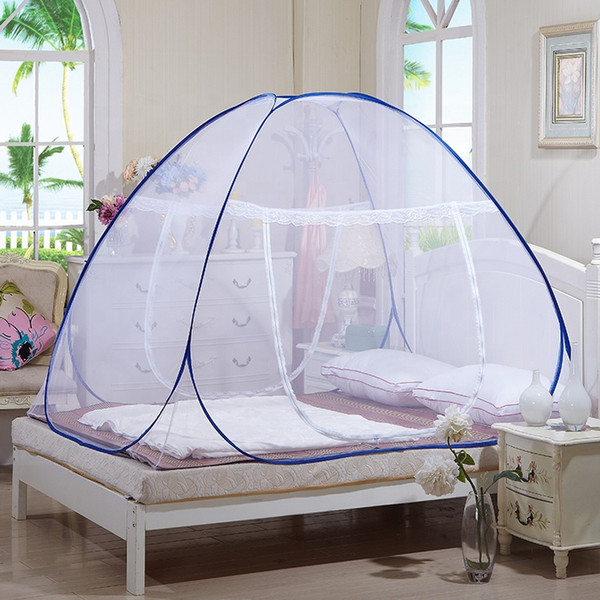 China 100% polyester 180*200*150cm portable folding Pop up bed mosquito net mongolia mosquito net encrypted for 2 doors Free Shipping