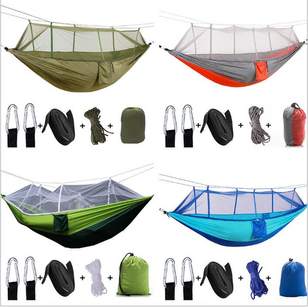 Hammock Outdoor Double-person Parachute Portable Handy Fabric Mosquito Net Field Hiking Camping Tent Garden Swing Hanging Bed 260*140 B5078