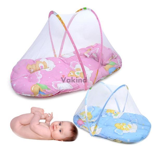 V1NF Portable Baby Bed Crib Folding Mosquito Net Infant Cushion Mattress Pillow