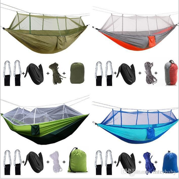 Hammock Outdoor Double-person Parachute Portable Handy Fabric Mosquito Net Field Hiking Camping Tent Garden Swing Hanging Bed 260*140 B5078