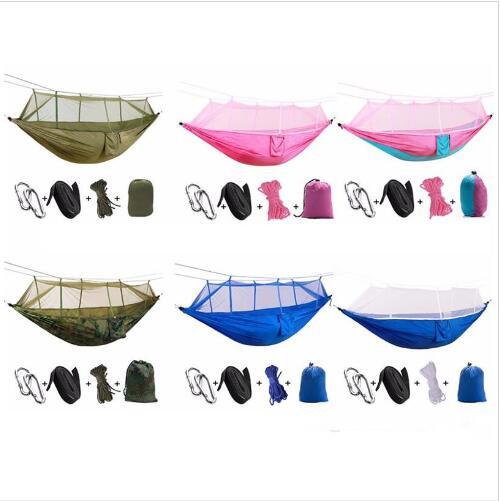 Portable Hammock Hang Parachute Travel Camping Hammock Sleeping Bed Mosquito Net Sleep Hammocks Outdoor Safety Folded Netting YFA247