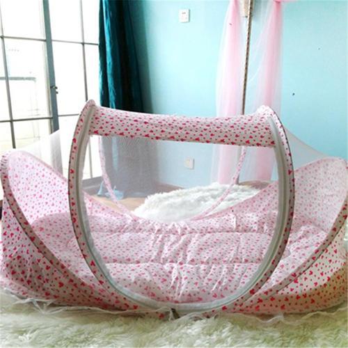 New Cute zipper Baby Crib Portable Comfortable Babies Pad With Sealed Mosquito Net with Cotton Pad Pillow protect baby sleeping