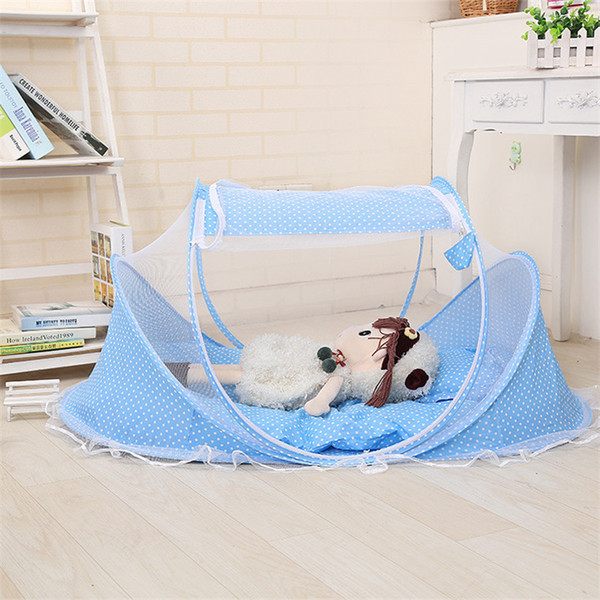 Baby folding mosquito net, infant four-piece bed mosquito net, mosquito net + cotton pad + pillow + music bag