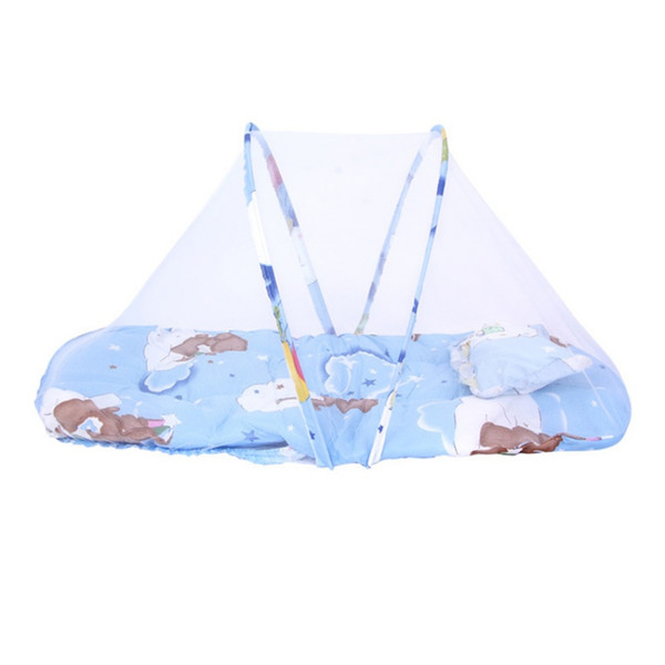 Wholesale- Summer Baby Mosquito Insect Cradle Net With Portable Folding Canopy Cushion+Cute Pillow Mattress Infant Bedding Accessories