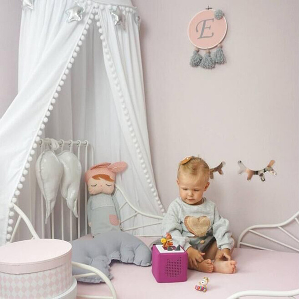 Baby Dome Bed Mantle Solid Crib Netting Door Type Shape Castle Fur Bracket Steel Wire Protect Comfortable Breathable Cute Wool Ball Circular