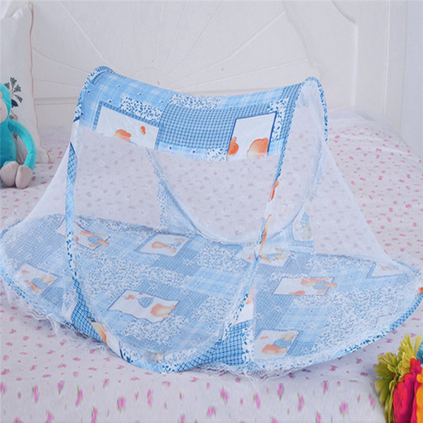 Wholesale-3 Colors Portable Baby Bed Crib Folding Mosquito Net Cushion Mattress Summer Baby Infants Mosquito Polyester Mesh Crib Netting