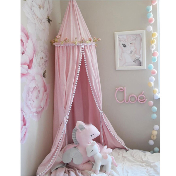 Kids Bedroom Princess Lace Bedding Round Dome Bed Canopy Deco Bed nets Princess tent shooting props tassel pendant Beding net