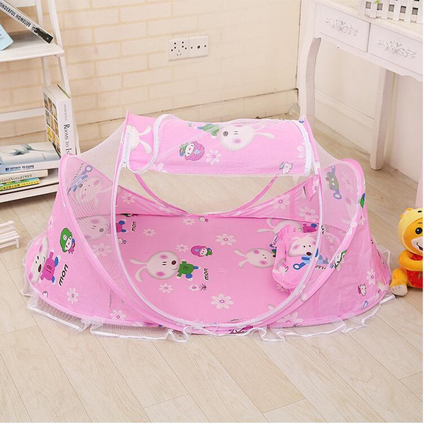 Baby Summer Portable Mosquito Net Baby Crib Folding Mosquito Netting accessories Infant Bed Crib Net Children Nets + Pillow Rabbit Style