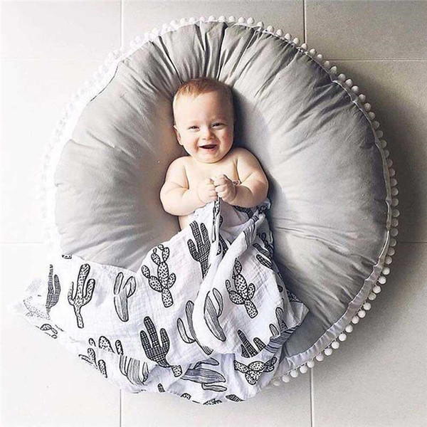 Soft Children's Room decoration round baby crawling mat wool ball lace super soft thickened children's carpet