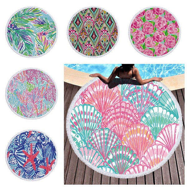 Bohemia Beach Towel Microfiber Round Beach Towels Tassels Wall Hanging Tapestries Floral Picnic Rugs Beach Mats 9 Styles CCA11747 10pcs