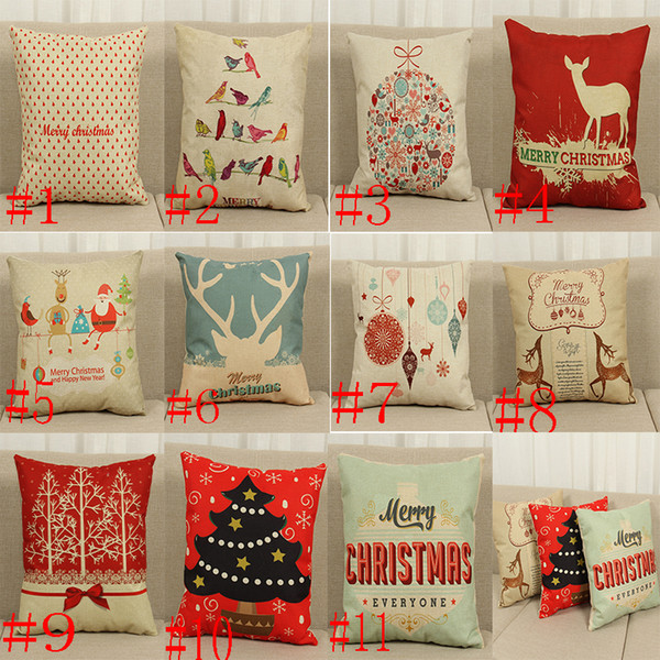 2019 Christmas Pillow Case Retro Linen Cushion Cover 45*45cm Square Pillow Case Xmas Pillow Covers Christmas Decoration 11 Designs 50pcs