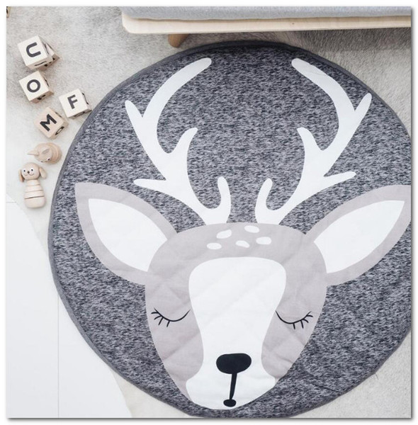 INS Baby cartoon blanket 95 cm toddler kids reindeer printed round shape mats boreal europe style kids floor room decoration pad F7546