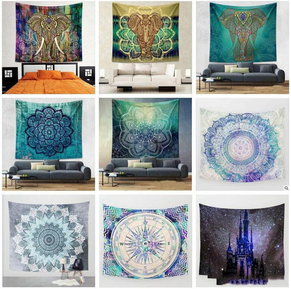 44 Styles 150*130cm Tapestries Bohemian Mandala Beach Tapestry Hippie Throw Yoga Mats Towel Elephant Polyester Beach Shawl 20pcs