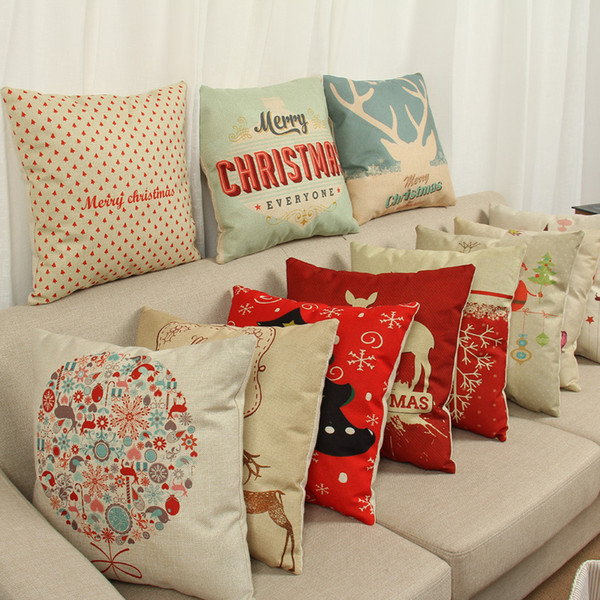 2018 Christmas Pillow Case Retro Linen Cushion Cover 45*45cm Square Pillow Case Xmas Pillow Covers Christmas Decoration 11 Designs