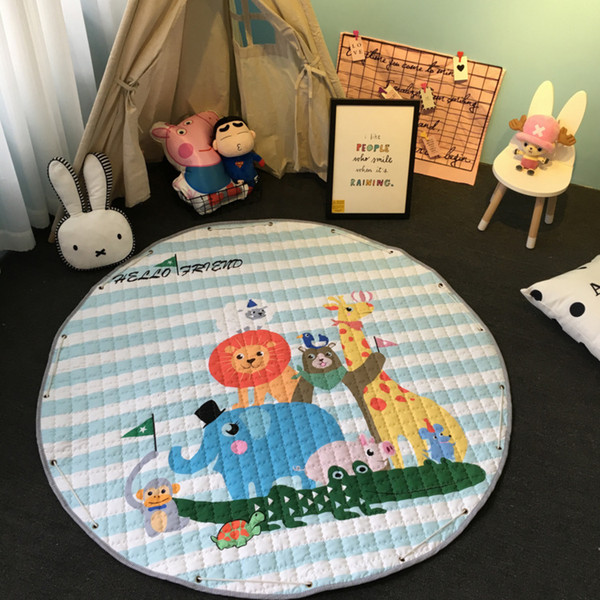 Animal Printed Round Kids Rug Toys Children's Carpet Baby Play Mat Developing Mat Rug Puzzle Play Mat Storage Bag Toy 150cm