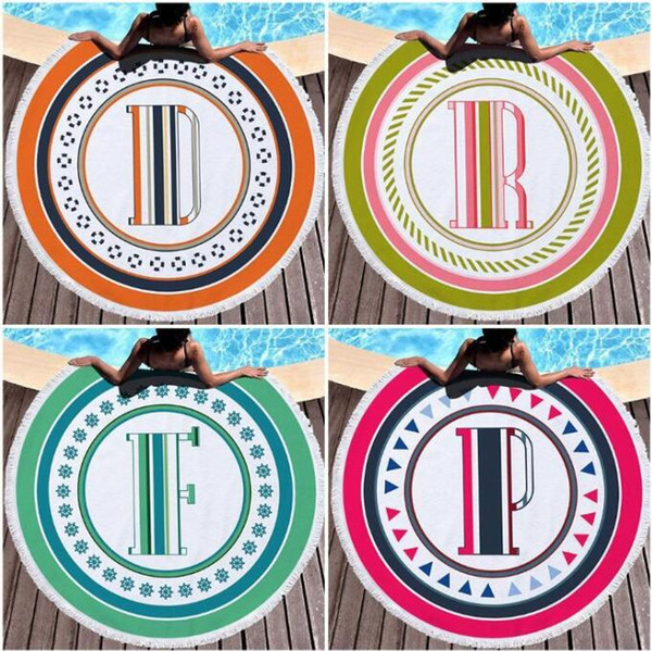 Round Beach Towel Letter Microfiber Beach Blankets Tassel Swimming Towel Unisex Yoga Mat Outdoor Pads 150cm Bohemia Mats Bikini Shawl DYP910