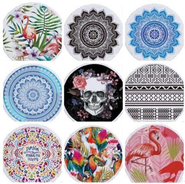 Beach Chiffon Blanket Women Shawl National Style Cartoon Printed Round Beach Blanktets Summer Plage Picnic Rug Yoga Mat WY436Q