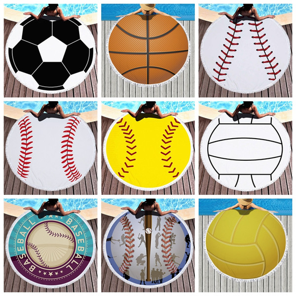 Baseball Softabll Basketball Football Sports Beach Towel with Tassel Round Beach Towels Unisex Summer Beach Mats 27 colors MMA1567-1