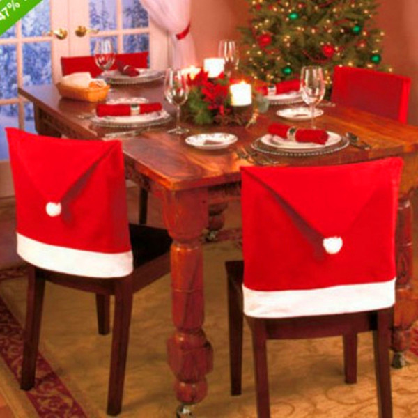 60*50cm Christmas Seat Cover Xmas Chair Cover Santa Claus Hat Red Cat Covers Home Decoration Kids Mats AAA940