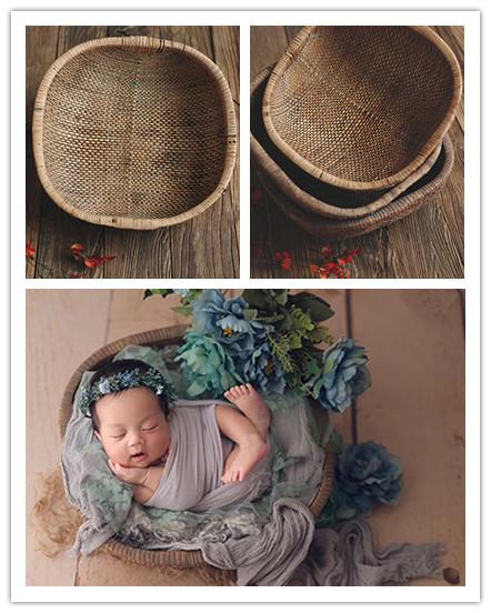 Newborn photography props retro bamboo baskets container frame manual modeling assistance baby shoting props