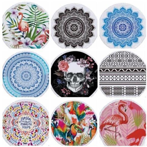 Beach Chiffon Blanket Women Shawl National Style Cartoon Printed Round Beach Blanktets Summer Plage Picnic Rug Yoga Mat WY436Q-1