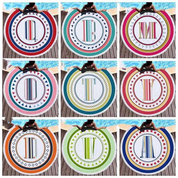 Round Beach Towel Letter Microfiber Beach Blankets Tassel Swimming Towel Yoga Mat Outdoor Pads 150cm Bohemia Mats Bikini Shawl TLZYQ910