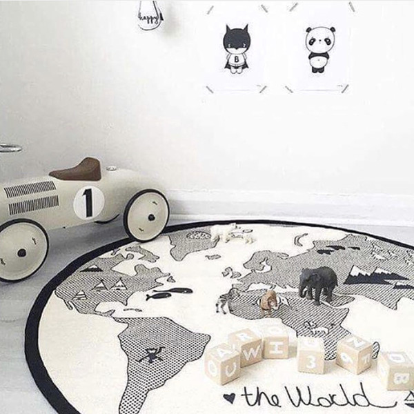 Cartoon Newborn Baby Crawling Mat Round Maze World Map Game Pad Kids Cotton Crawling Blanket Floor Play Rug Toys 135cm