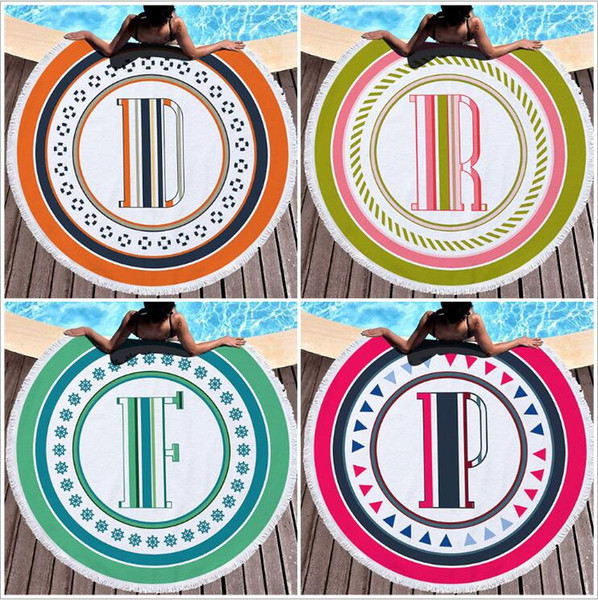 Round Beach Towel Letter Microfiber Beach Blankets Tassel Swimming Towel Unisex Yoga Mat Outdoor Pads 150cm Bohemia Mats Bikini Shawl LT910