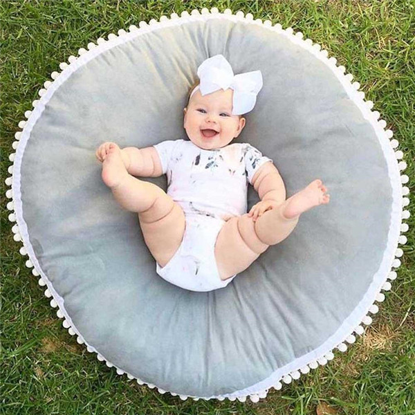 High Quality Comfortable Children's Room decoration round baby crawling mat wool ball lace super soft thickened children's carpet