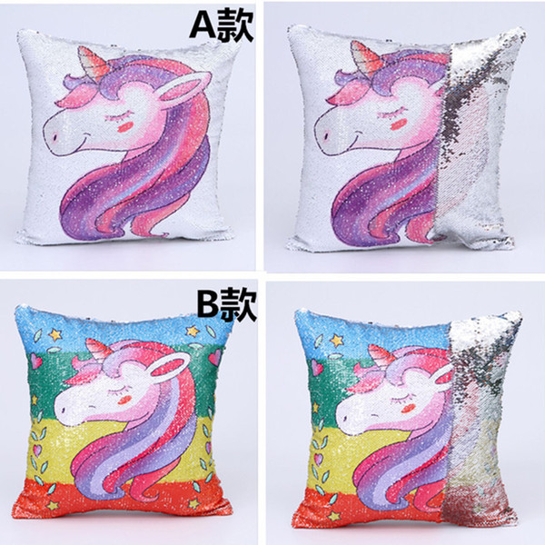 Mermaid Sequins Sofa Pillow Case Cartoon Unicorn Cushion Cover Glitter Sequins Pillowcase Reversible Sequins Pillow case cover