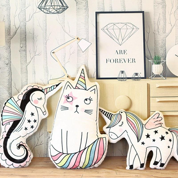 Cute Horse Plush Toys Decorations Hippocampus Unicorn Cat Toy Pillow Photo Children Room Layout Stuffed Doll Mats