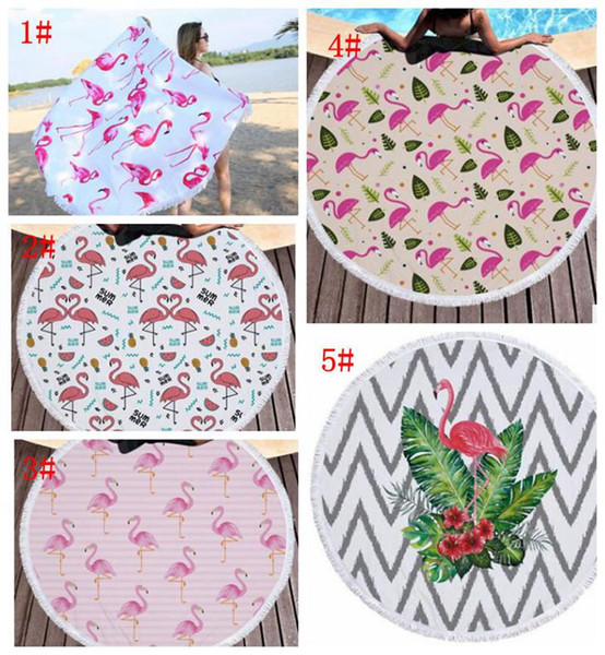 100Pcs FLAMINGO Round Beach Towel With Tassels Microfiber Beach Picnic Blanket Yoga Mat 150cm Picnic Blanket Beach Cover Up