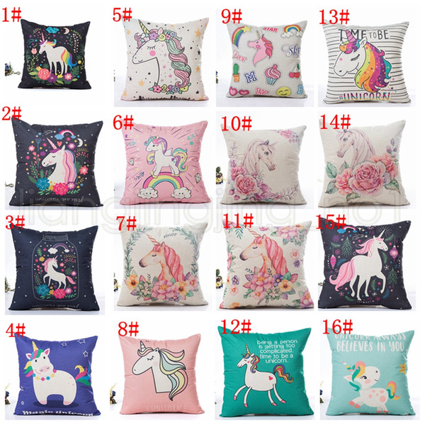 20styles Unicorn Cartoon printed Pillow Case unicorn Pillowcase Living Room car Bedroom Sofa Decor pillow cover Xmas Gifts 45*45cm