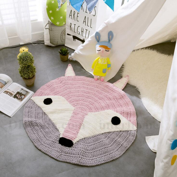 Floor Mats Ins Baby Cartoon Blankets Toddlers Handmade Kitted Rugs Children Cute Crochet Fox Bear Rabbit Mat Kids Nursery Bedding Sheet H748