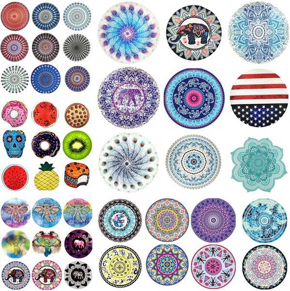 New 130 Styles Chiffon Beach Towel Round Mandala Bathing Towels Yoga Mat Elephant Animal Blankets Table Cloths Bath Towel Outdoor Mats 4827