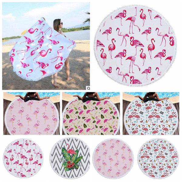 FLAMINGO Round Beach Towel With Tassels Microfiber Beach Picnic Blanket Yoga Mat 150cm Picnic Blanket Beach Cover Up TO648