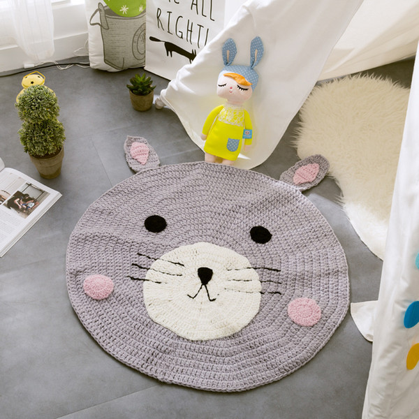 Hand Knitted Animal Mats Cute Cartoon Fox Bear Rabbit Designs Baby Kids Children Mats Knitted Wool Blankets Soft Mats INS Nordic Style 685