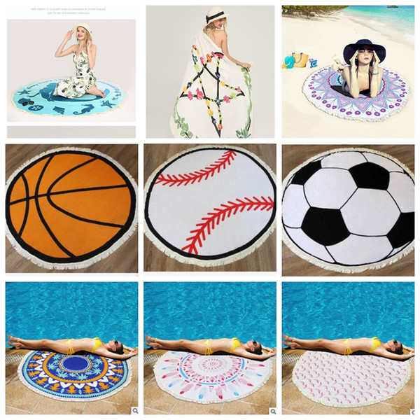 38 design tassels round beach towel women summer swimming camping picnic soft mats polyester-cotton blend beach blanket towel KKA4807