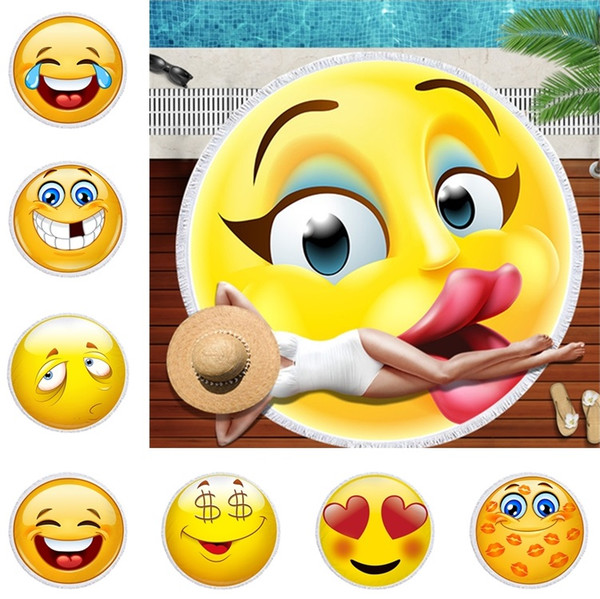 Emoji QQ expression beach towel Blanket Sunbathe Bath Towels Sunscreen Shawl Summer Swimming Bikini Cover Yoga mat Fringed beach towel4832