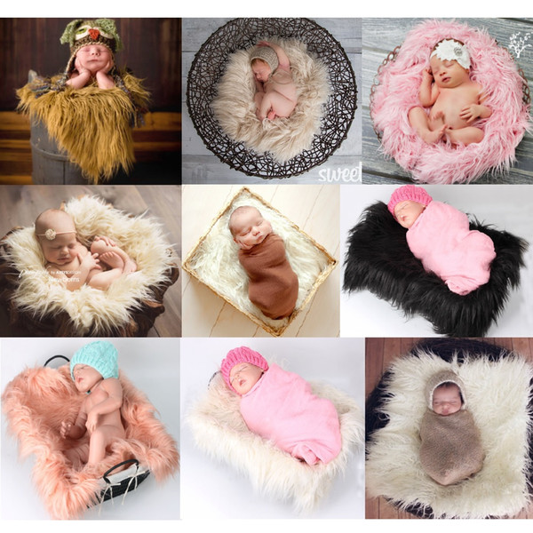 Faux Fur Baby Receiving Blanket Newborn Photography Prop Rug 50*60CM Swaddling Mat Baby Sleeping Cushion Carpet Photo Background