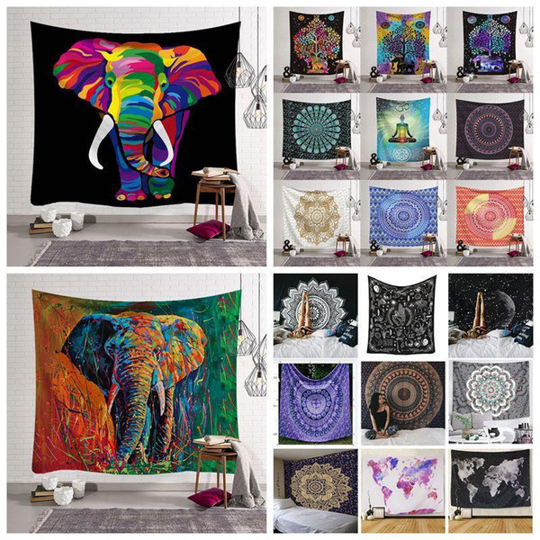 100 Styles 150*130cm Tapestry Bohemian Mandala Wall Hanging Elephant Beach Towel Shawl Yoga Mat Polyester Tapestry Home Decor 30pcs