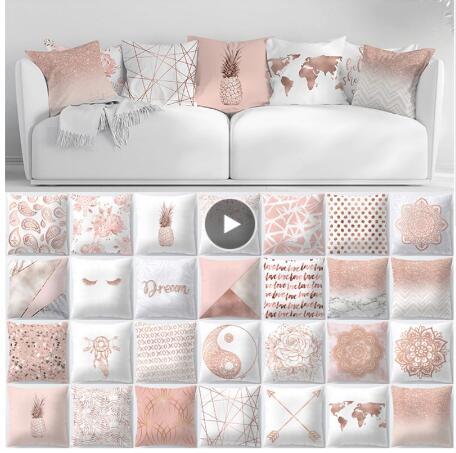 Pillow Case Rose Gold Geometric Pineapple Glitter Polyester Sofa Decorative Cushion Cover for Home Decor 45x45cm